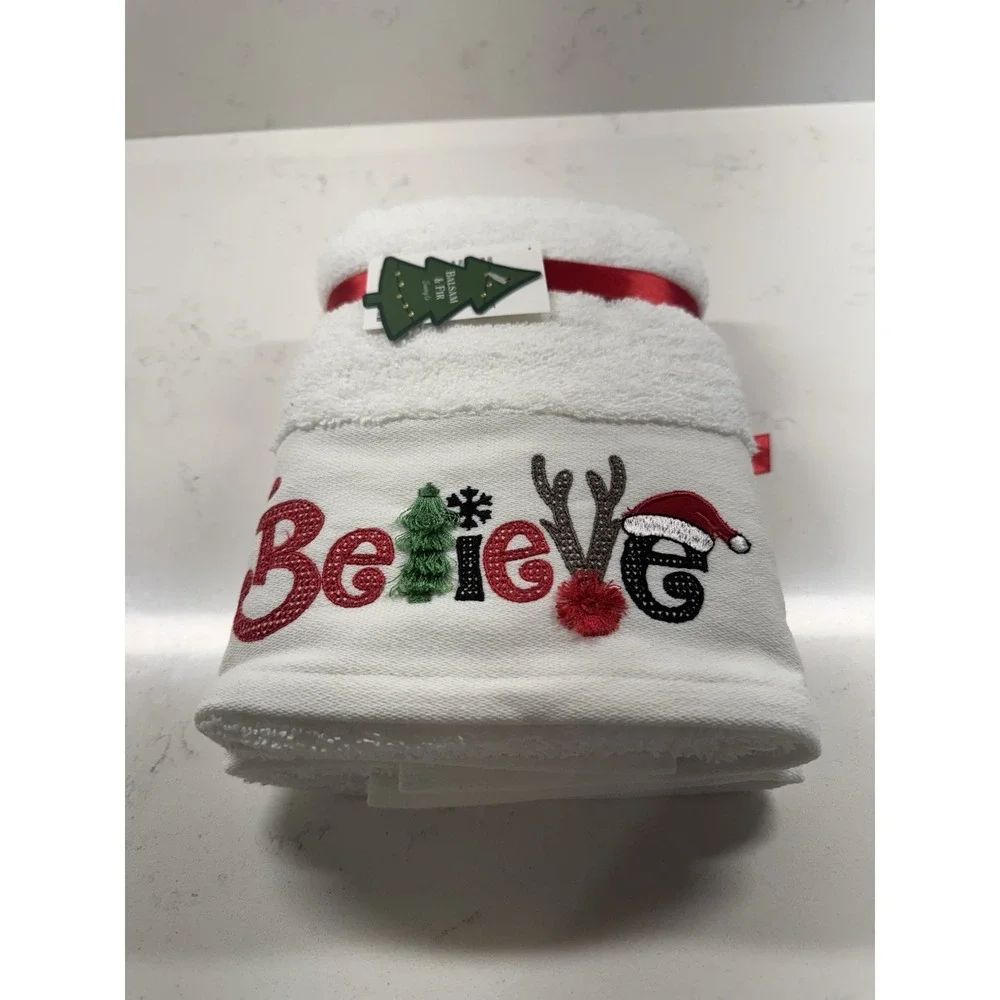 Balsam & Fir BELIEVE Christmas Towel Santa Tree Holiday Bathroom Kitchen NEW - Picture 5 of 7